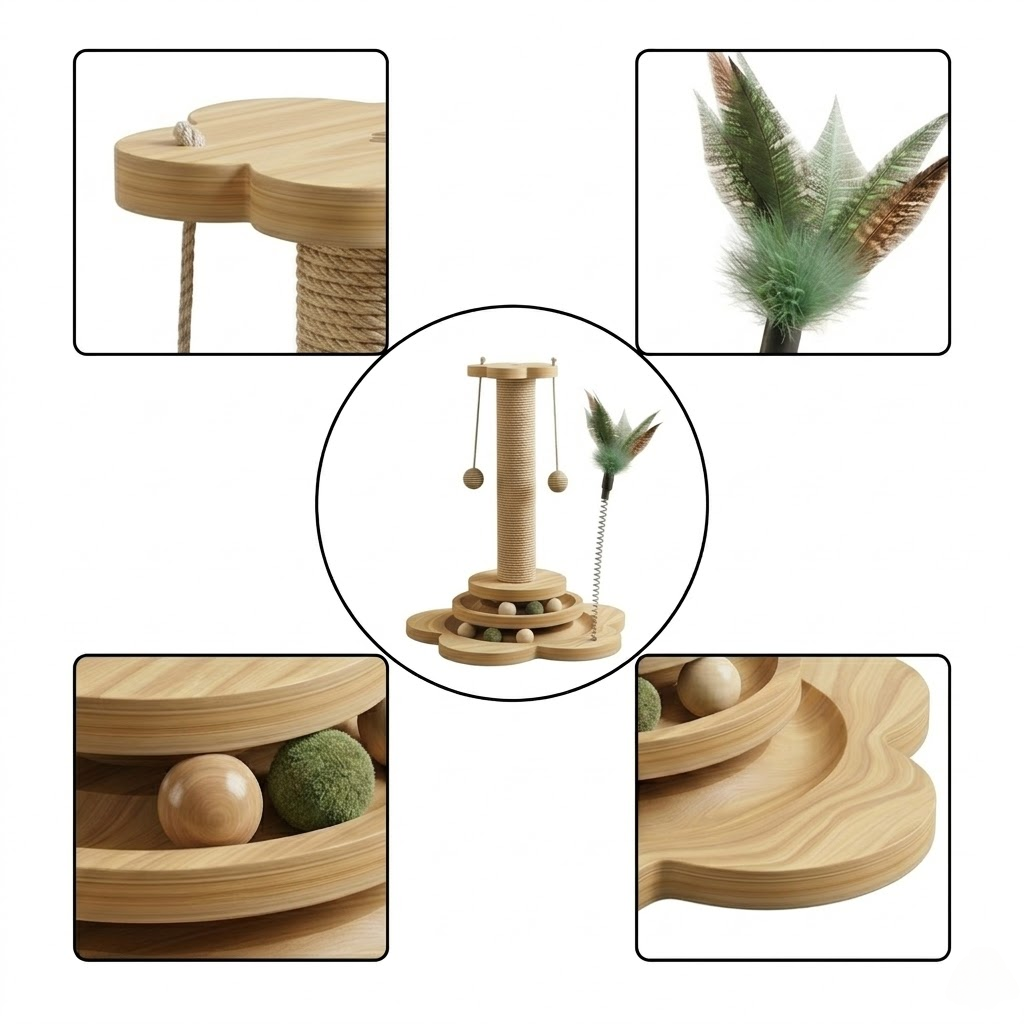 Solid Wood Multifunctional Cat Scratching Post