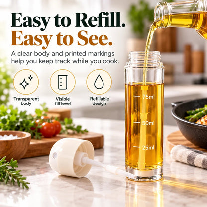 Refillable Fine Mist Olive Oil Sprayer – Even Spray Cooking Oil Dispenser for Air Fryers, Grilling, Baking & Everyday Kitchen Use